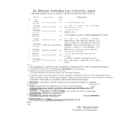 Dr. Bhimrao Ambedkar Law University time table 2023